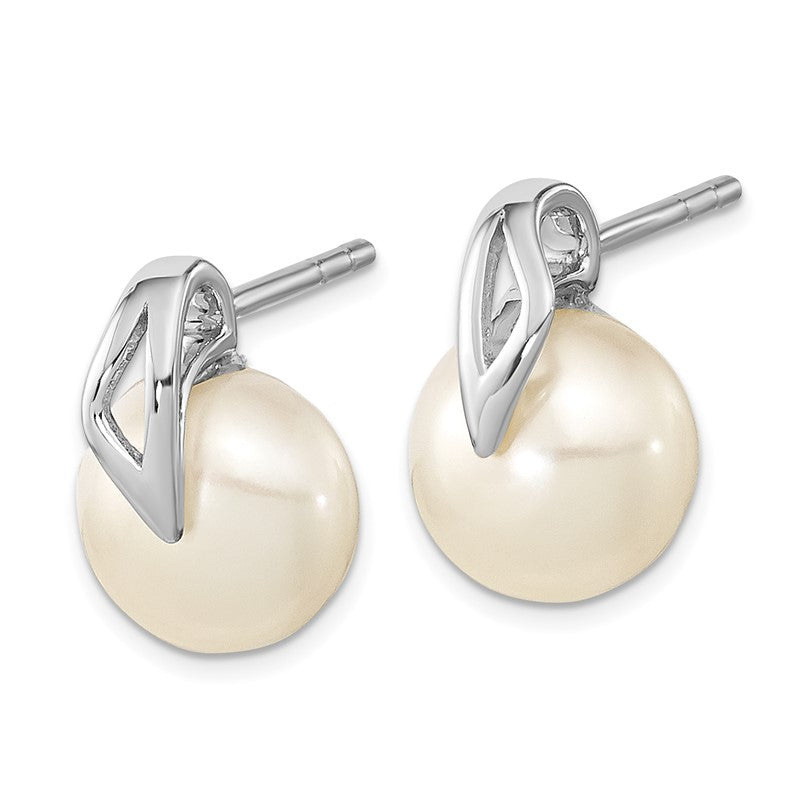 14k White Gold 7-8mm White Button Freshwater Cultured Pearl Post Earrings XE1787P