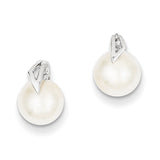 14k White Gold 7-8mm White Button Freshwater Cultured Pearl Post Earrings XE1787P
