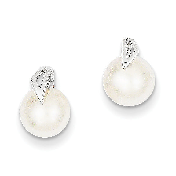 14k White Gold 7-8mm White Button Freshwater Cultured Pearl Post Earrings XE1787P