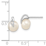 14k White Gold 7-8mm White Button Freshwater Cultured Pearl Post Earrings XE1787P