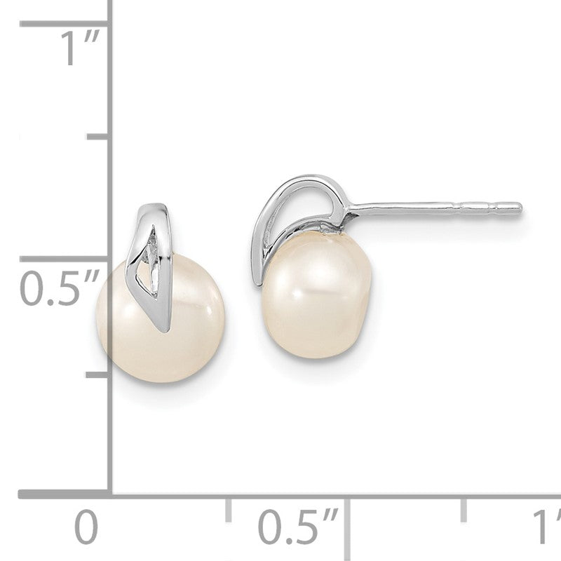 14k White Gold 7-8mm White Button Freshwater Cultured Pearl Post Earrings XE1787P