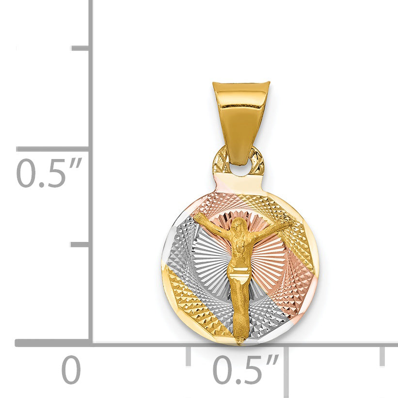 14K with Rose and White Rhodium Diamond-cut Corpus Circle Pendant K5621