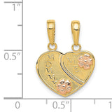 14k Two-tone with Flowers MOMMY-ME 2-Piece Break-apart Heart Pendant K1713