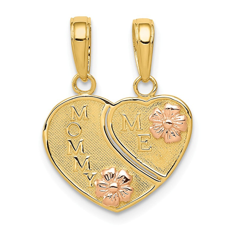 14k Two-tone with Flowers MOMMY-ME 2-Piece Break-apart Heart Pendant K1713
