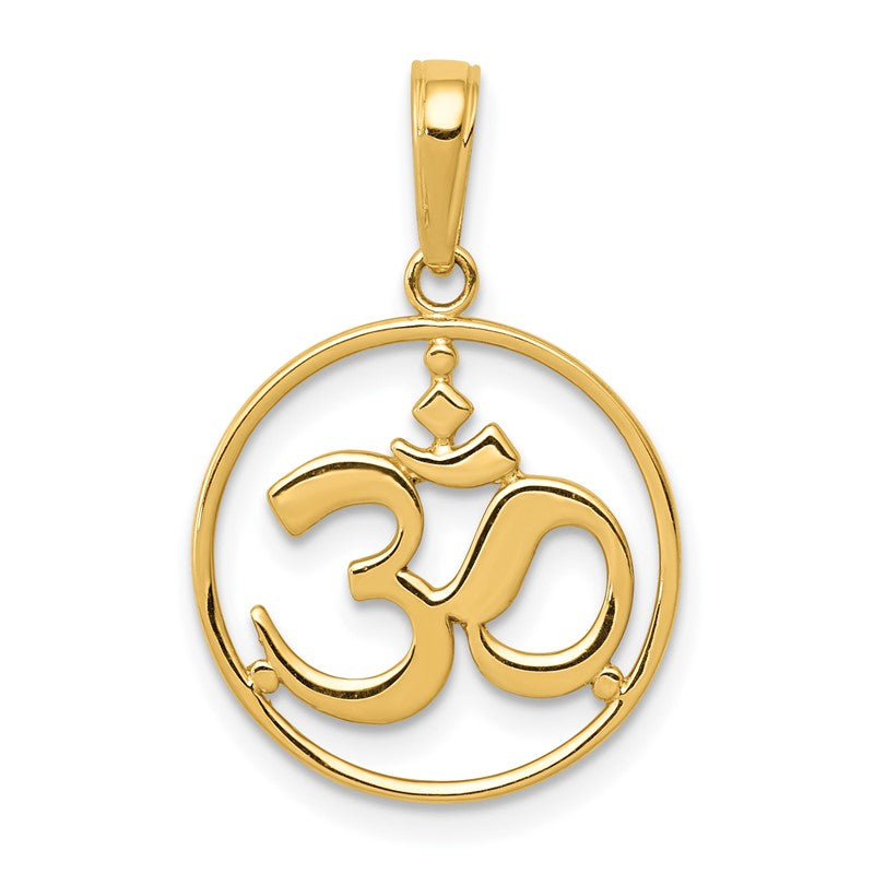 14K Cut-out Round Frame Yoga Om Symbol Pendant D4264