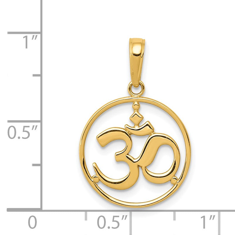 14K Cut-out Round Frame Yoga Om Symbol Pendant D4264