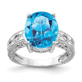 14k White Gold 12x10mm Oval Blue Topaz and 1/20 carat AAA Diamond ring Y2271BT/AAA