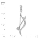 14k White Gold Polished and Textured Bow and Arrow Pendant K5407