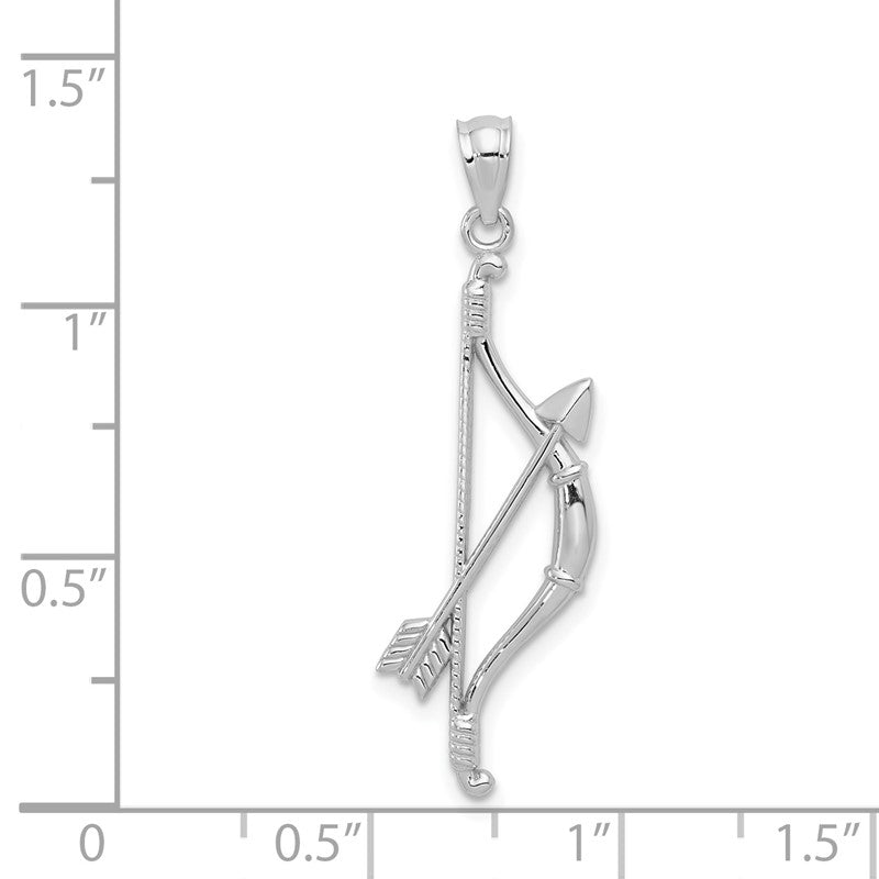 14k White Gold Polished and Textured Bow and Arrow Pendant K5407
