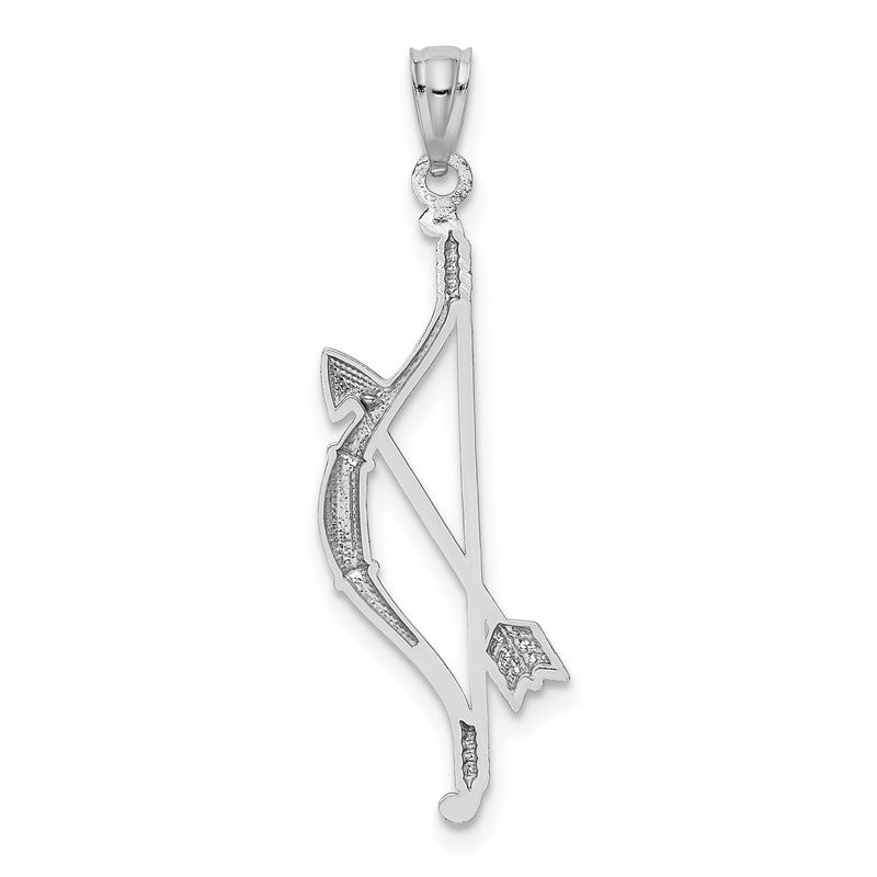 14k White Gold Polished and Textured Bow and Arrow Pendant K5407