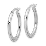 14K White Gold 2x25mm Diamond-cut Oval Hoop Earrings TF1463