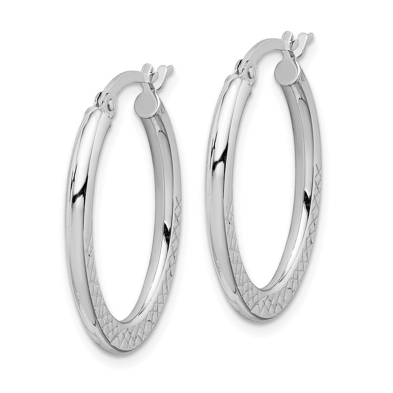 14K White Gold 2x25mm Diamond-cut Oval Hoop Earrings TF1463