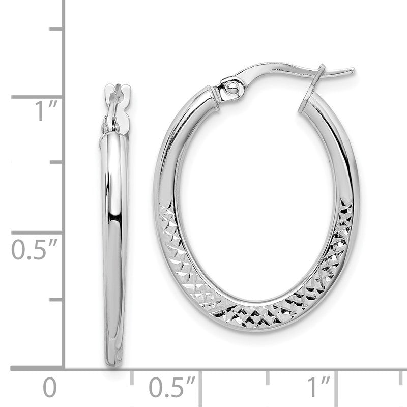 14K White Gold 2x25mm Diamond-cut Oval Hoop Earrings TF1463