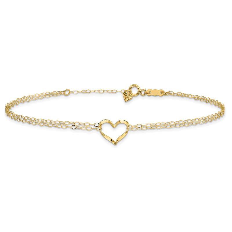 14k Double Strand Chain and Twisted Heart 9 inch Plus 1 inch Extender - Total 10 inch Anklet ANK173