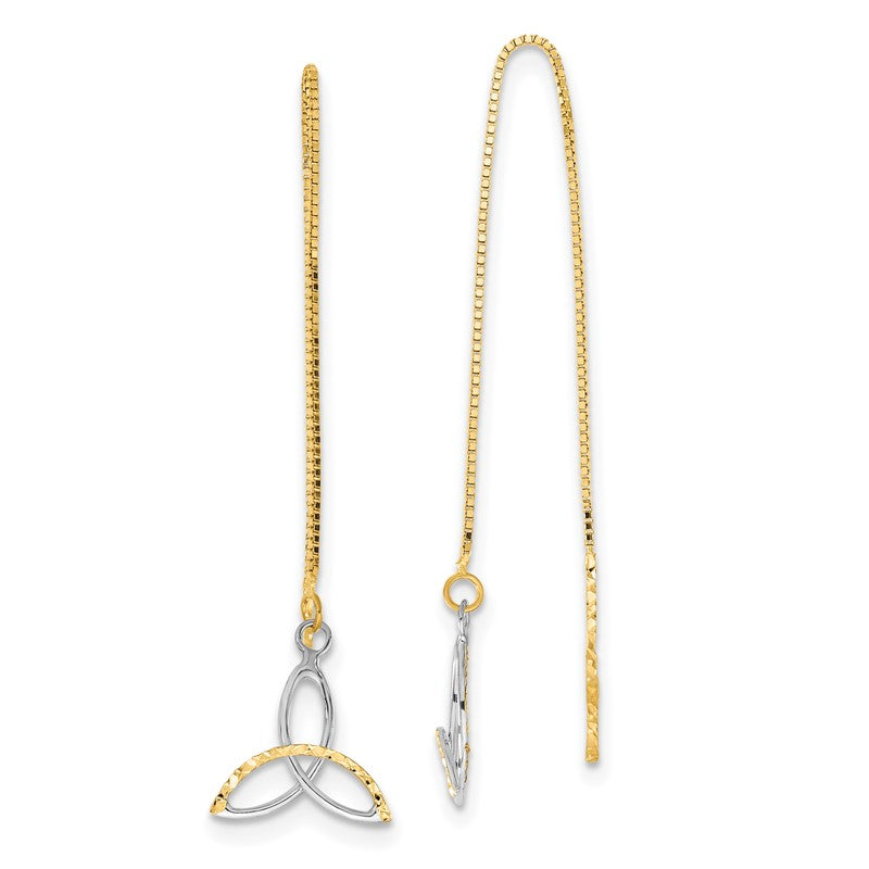 14k and White Rhodium Diamond-cut Box Chain with Celtic Knot Threader Earrings TE659