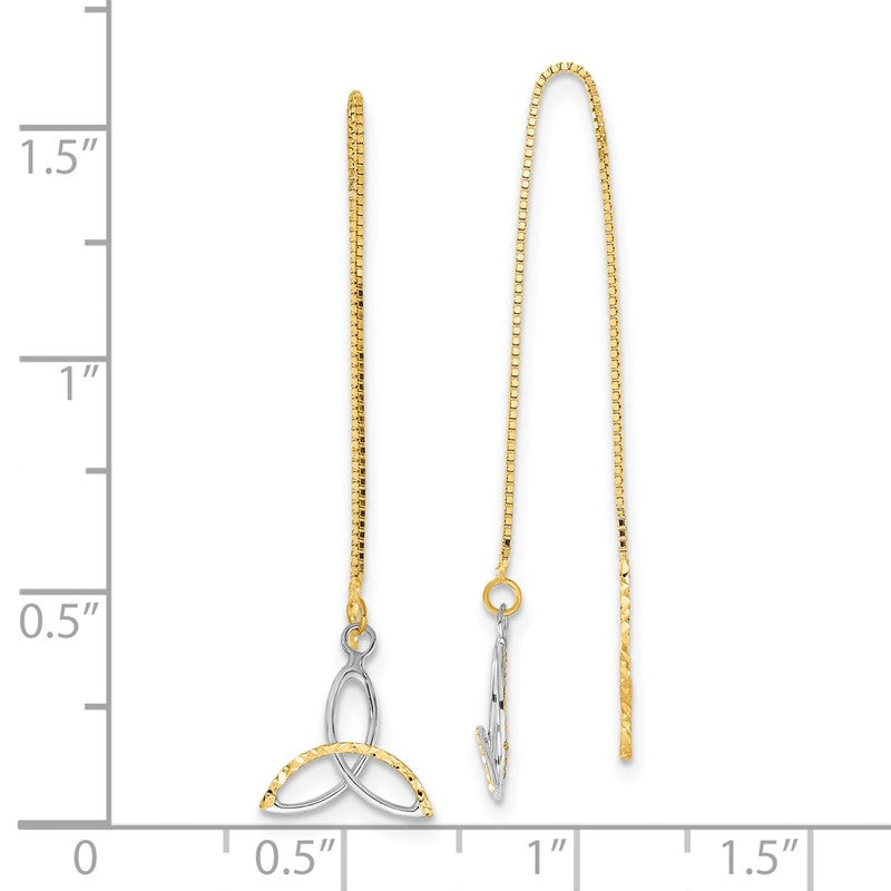 14k and White Rhodium Diamond-cut Box Chain with Celtic Knot Threader Earrings TE659