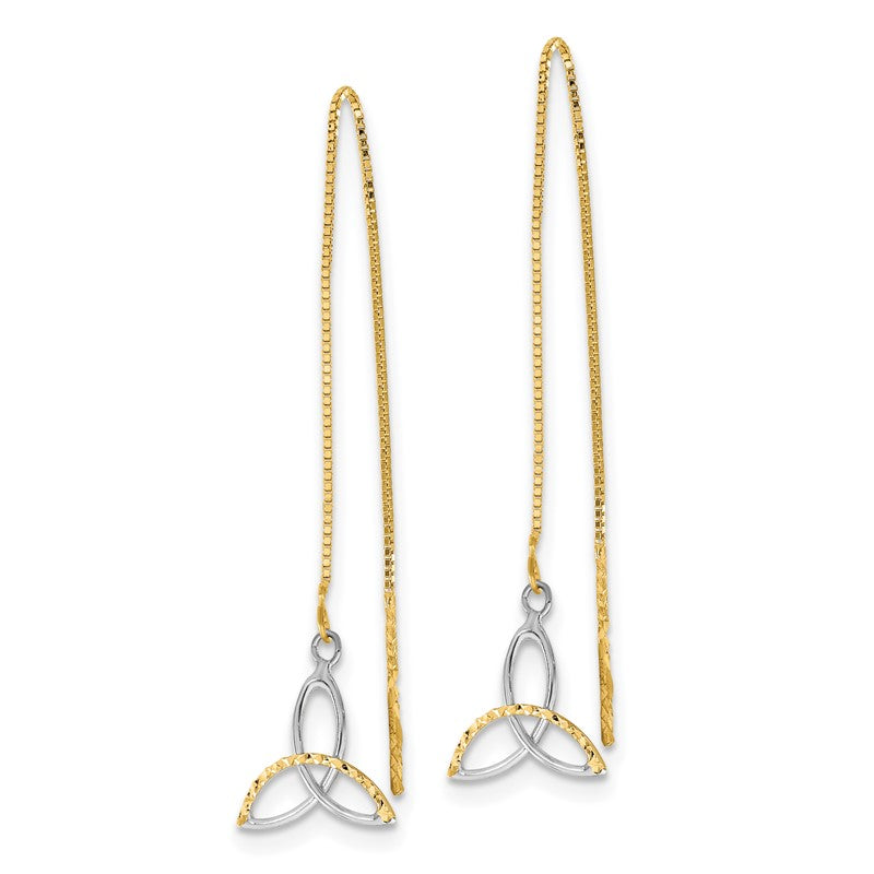 14k and White Rhodium Diamond-cut Box Chain with Celtic Knot Threader Earrings TE659