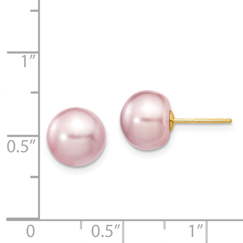 14k 9-10mm Purple Button Freshwater Cultured Pearl Stud Post Earrings X90BPU
