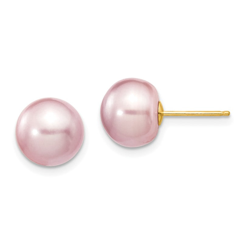 14k 9-10mm Purple Button Freshwater Cultured Pearl Stud Post Earrings X90BPU