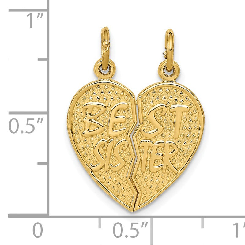 14k BEST SISTER 2-Piece Break-apart Heart Charm C1689