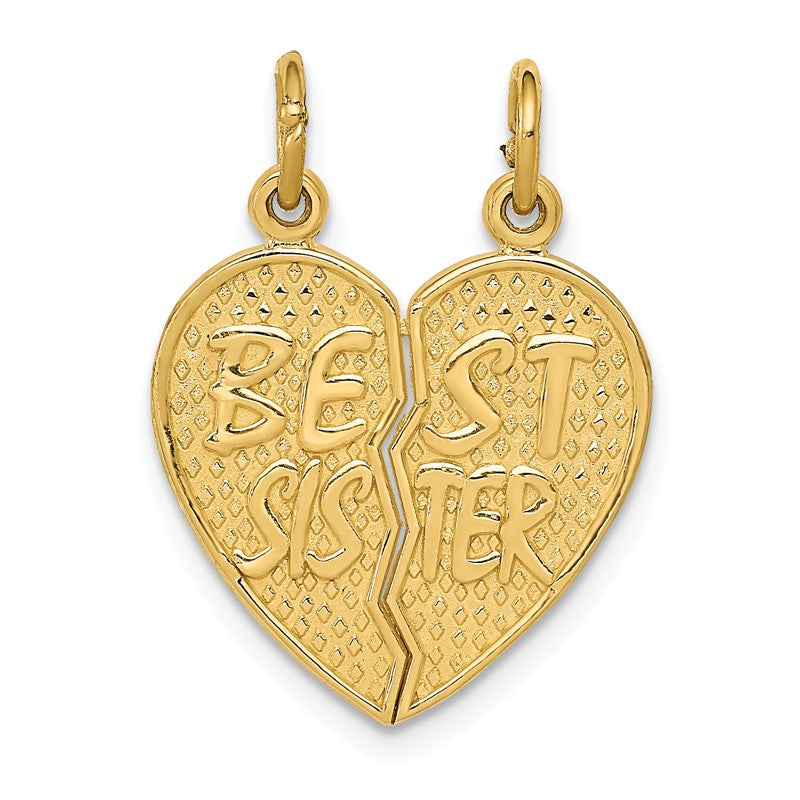 14k BEST SISTER 2-Piece Break-apart Heart Charm C1689