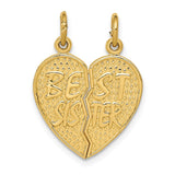14k BEST SISTER 2-Piece Break-apart Heart Charm C1689