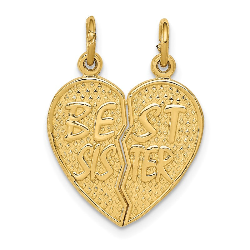 14k BEST SISTER 2-Piece Break-apart Heart Charm C1689
