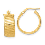 14K 8mm Polished Textured Hinged Hoop Earrings TF1266