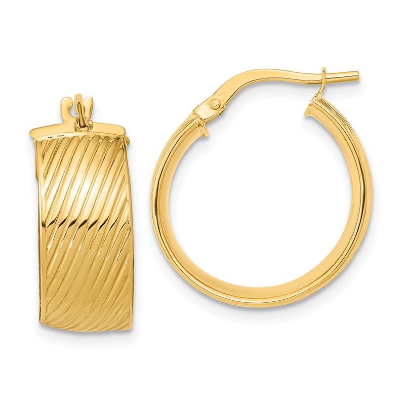14K 8mm Polished Textured Hinged Hoop Earrings TF1266