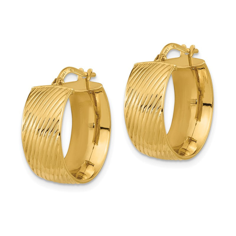 14K 8mm Polished Textured Hinged Hoop Earrings TF1266