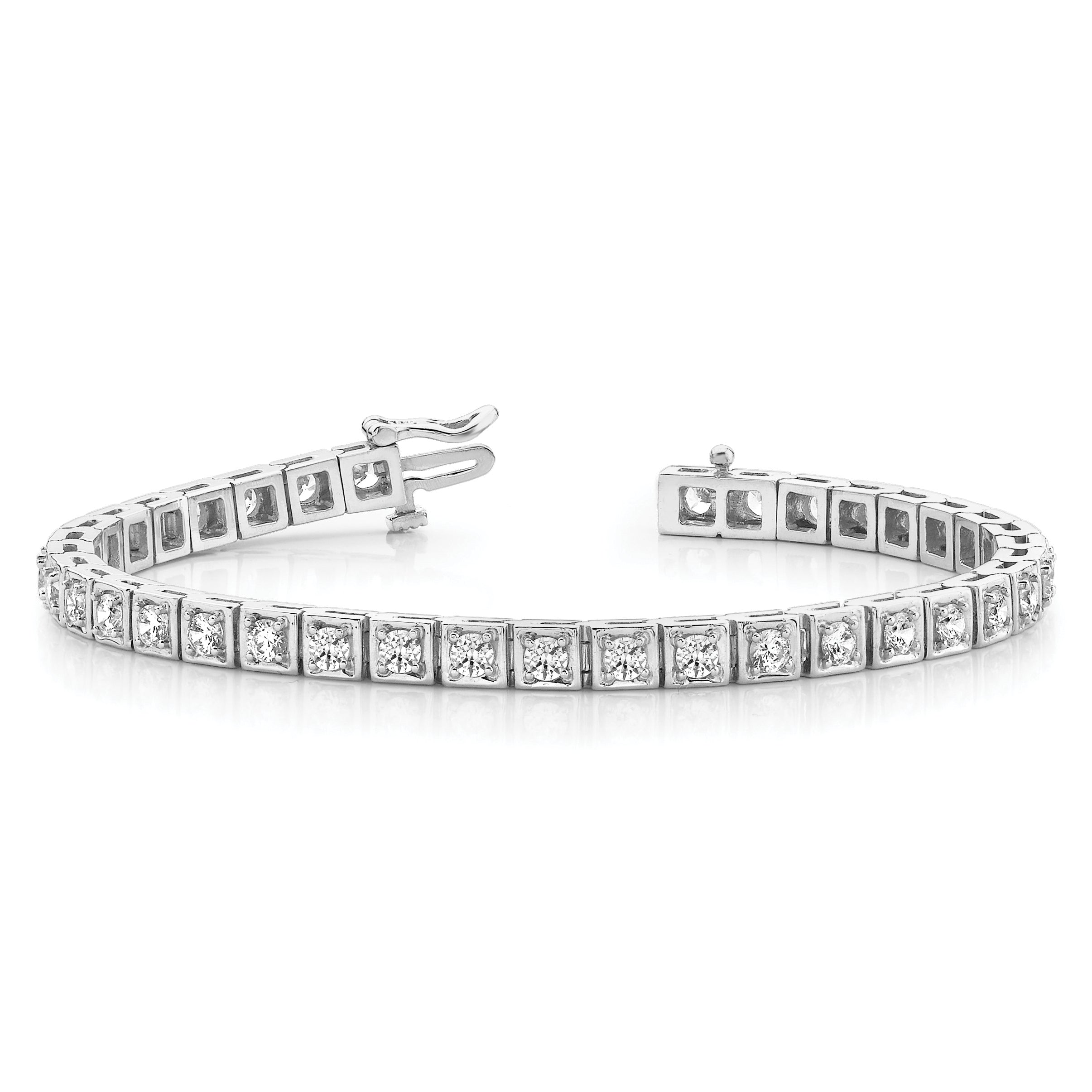 14k White Gold Complete 3.75 carat Round AAA Diamond 4-prong 7 inch Tennis Bracelet X2163WAAA