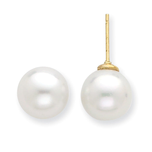 14k 9-10mm White Round South Sea Saltwater Cultured Pearl Post Earrings XF332E