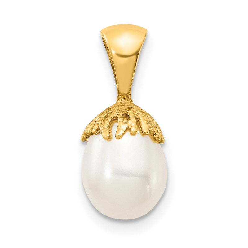 14K 7-8mm White Rice Freshwater Cultured Pearl Pendant XF736
