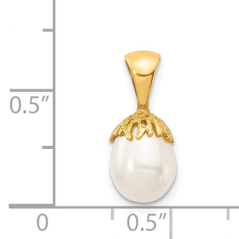 14K 7-8mm White Rice Freshwater Cultured Pearl Pendant XF736