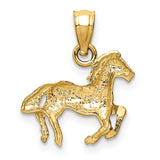 14K Satin Diamond-cut Cantering Horse Pendant K3337