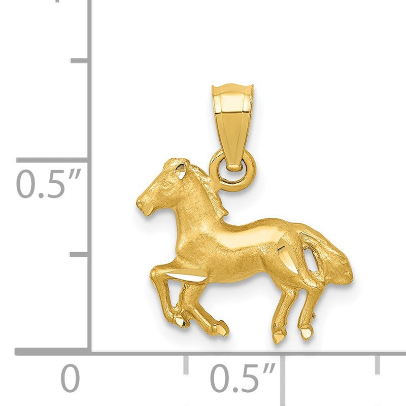 14K Satin Diamond-cut Cantering Horse Pendant K3337