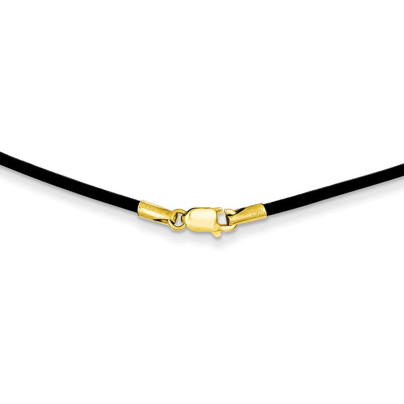 14k Yellow Clasp 1.5mm 16 inch Black Leather Cord Necklace XG250