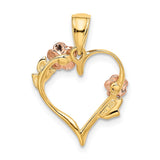 14K Two-tone and White Rhodium Polished Flower Heart Pendant K5160