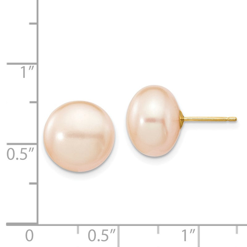 14k 11-12mm Pink Button Freshwater Cultured Pearl Stud Post Earrings X110BPI
