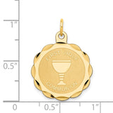 14k Polished and Satin Solid FIRST HOLY COMMUNION Scalloped Edge Round Disc Pendant XR366