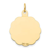 14k Polished and Satin Solid FIRST HOLY COMMUNION Scalloped Edge Round Disc Pendant XR366