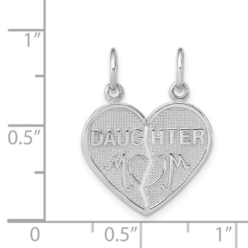 14k White Gold DAUGHTER-MOM 2-Piece Break-apart Heart Charm D1829