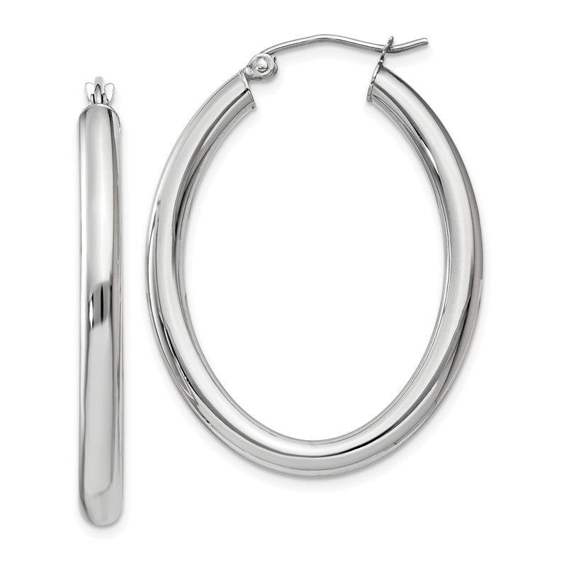14k White Gold 3.5x38mm Polished Oval Tube Hoop Earrings TC121
