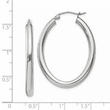 14k White Gold 3.5x38mm Polished Oval Tube Hoop Earrings TC121
