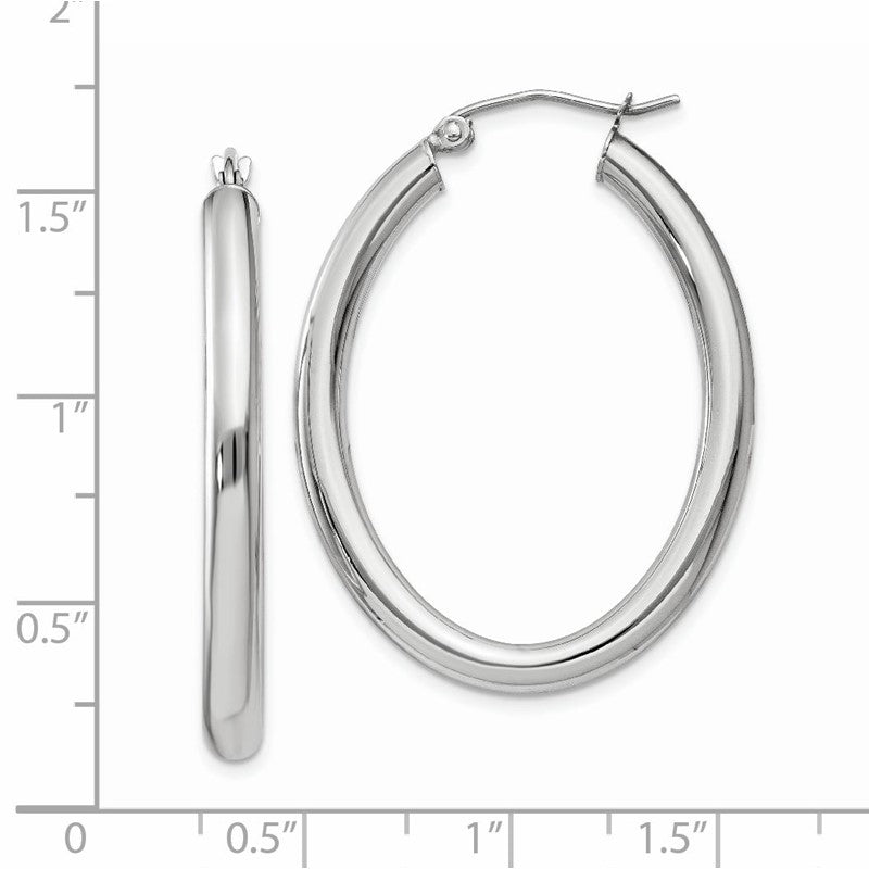 14k White Gold 3.5x38mm Polished Oval Tube Hoop Earrings TC121