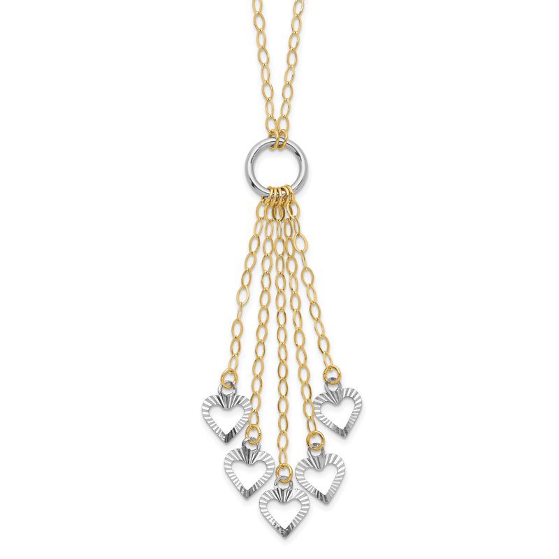 14K Two-Tone Heart Drop 16 inch Necklace Plus 2 inch Extender SF1714