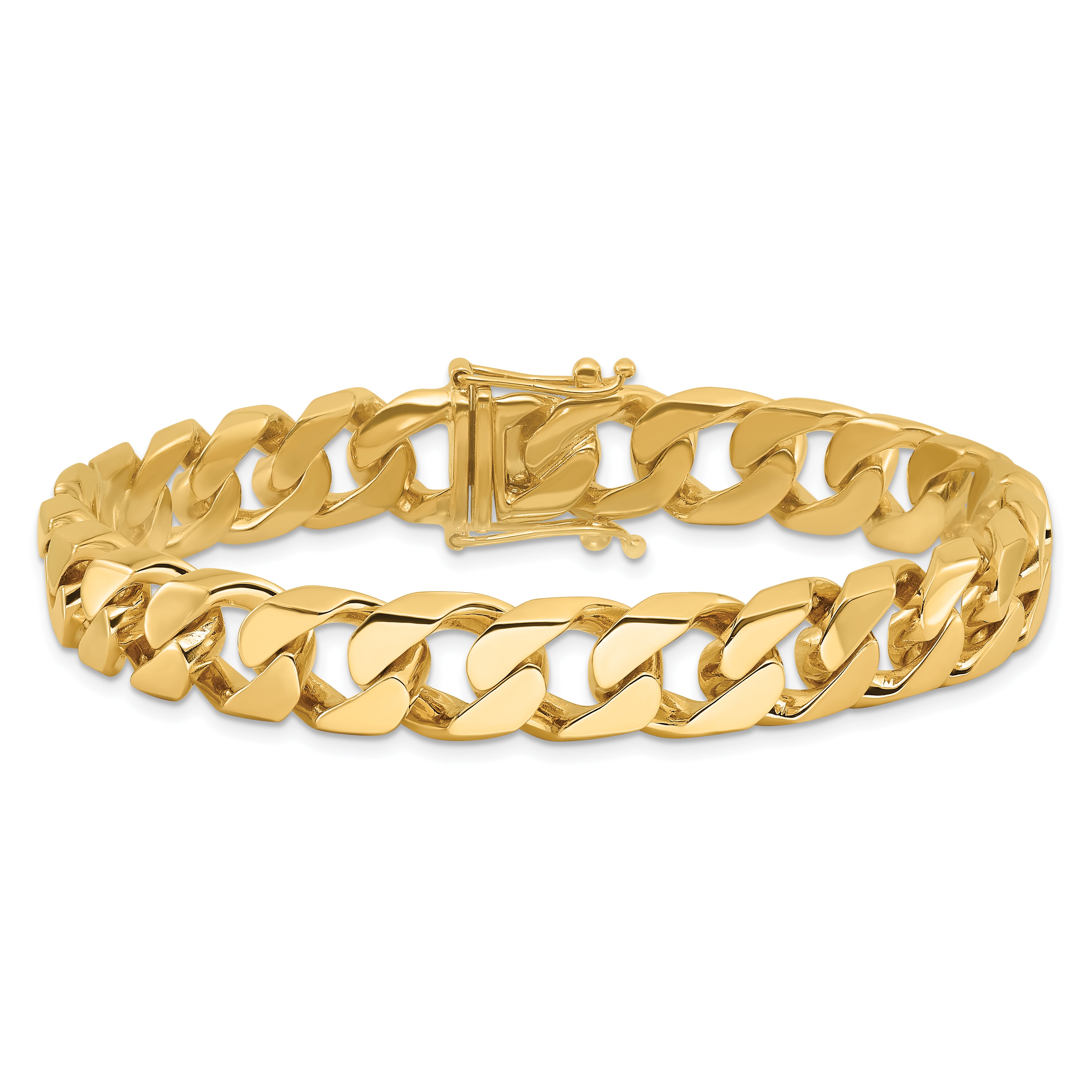 14K 20 inch 10.6mm Hand Polished Flat Beveled Curb Link with Box Catch Clasp Chain LK134