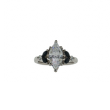 Platinum Three Stone Semi-Mount Ring, 2.00ct Marquise CZ, 0.63cttw Diamonds