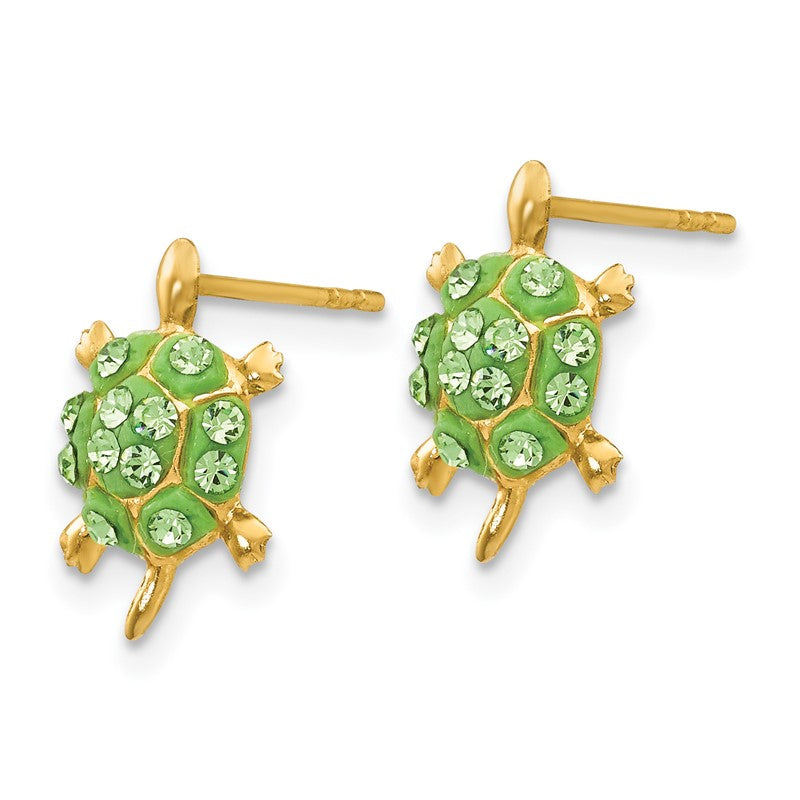 14k Light Green Crystal Turtle Post Earrings YE1603