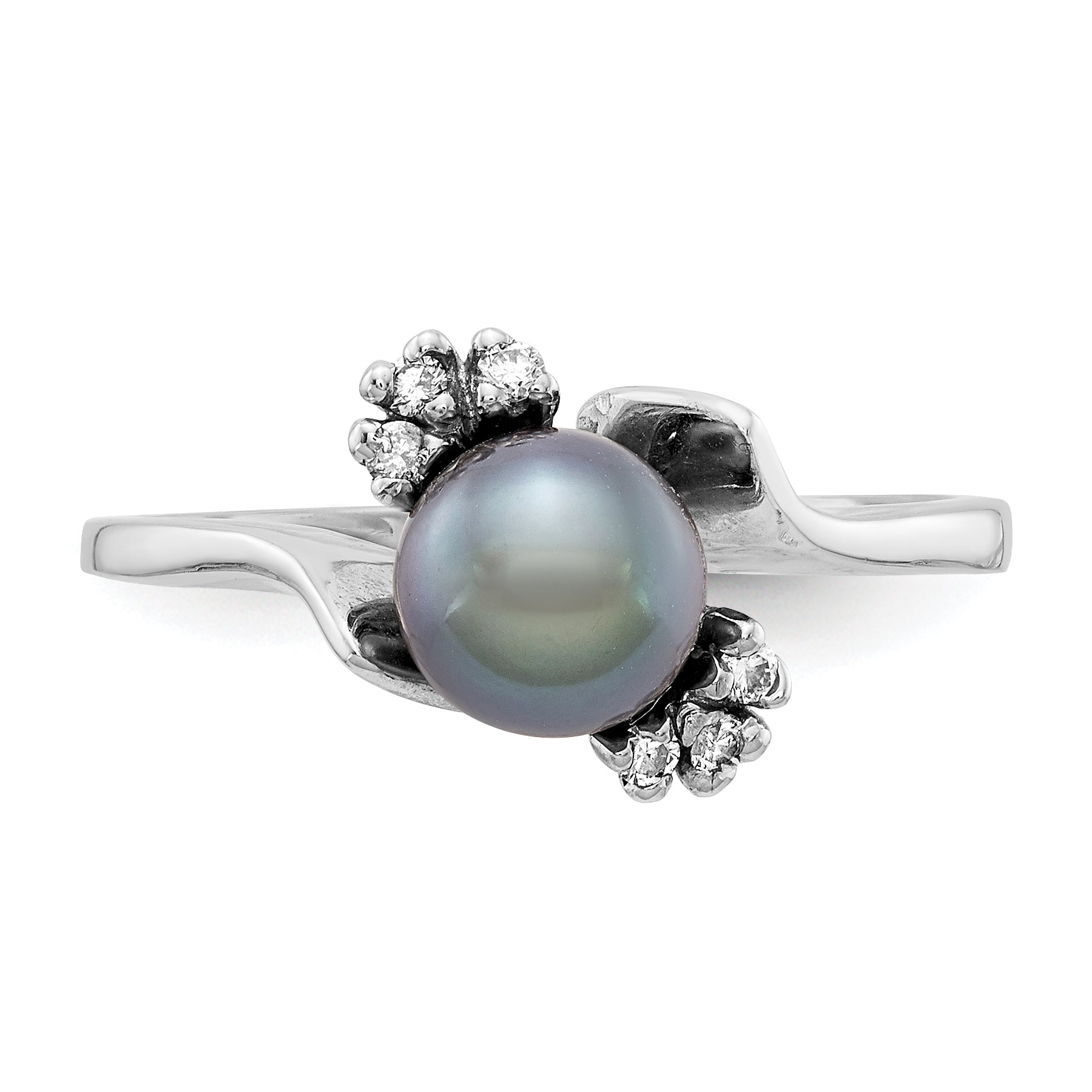 14k White Gold 6mm Black Freshwater Cultured Pearl and 1/15 carat A Diamond Ring Y2015BP/A